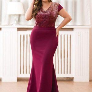 Ever Pretty Burgundy Red Long Bridesmaid Dress Women's Plus Size 14